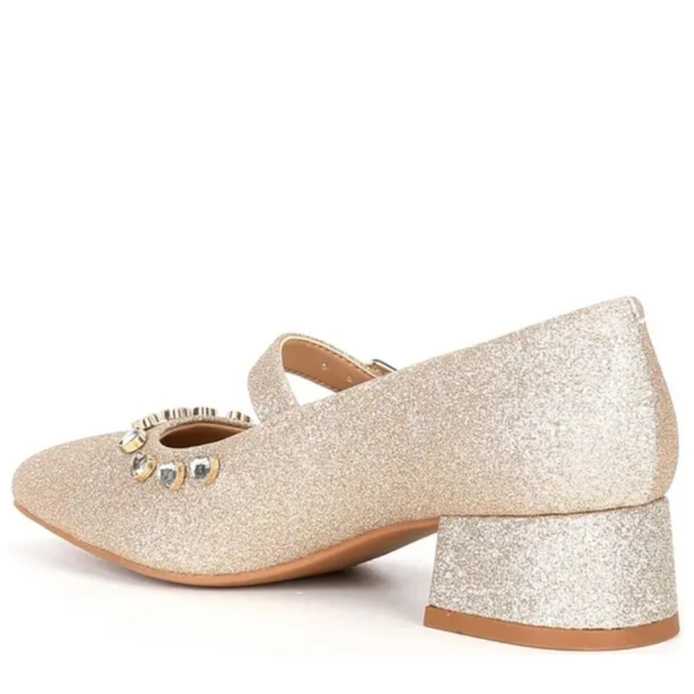 Copper Key Glitter Mary Jane Heels in Champagne